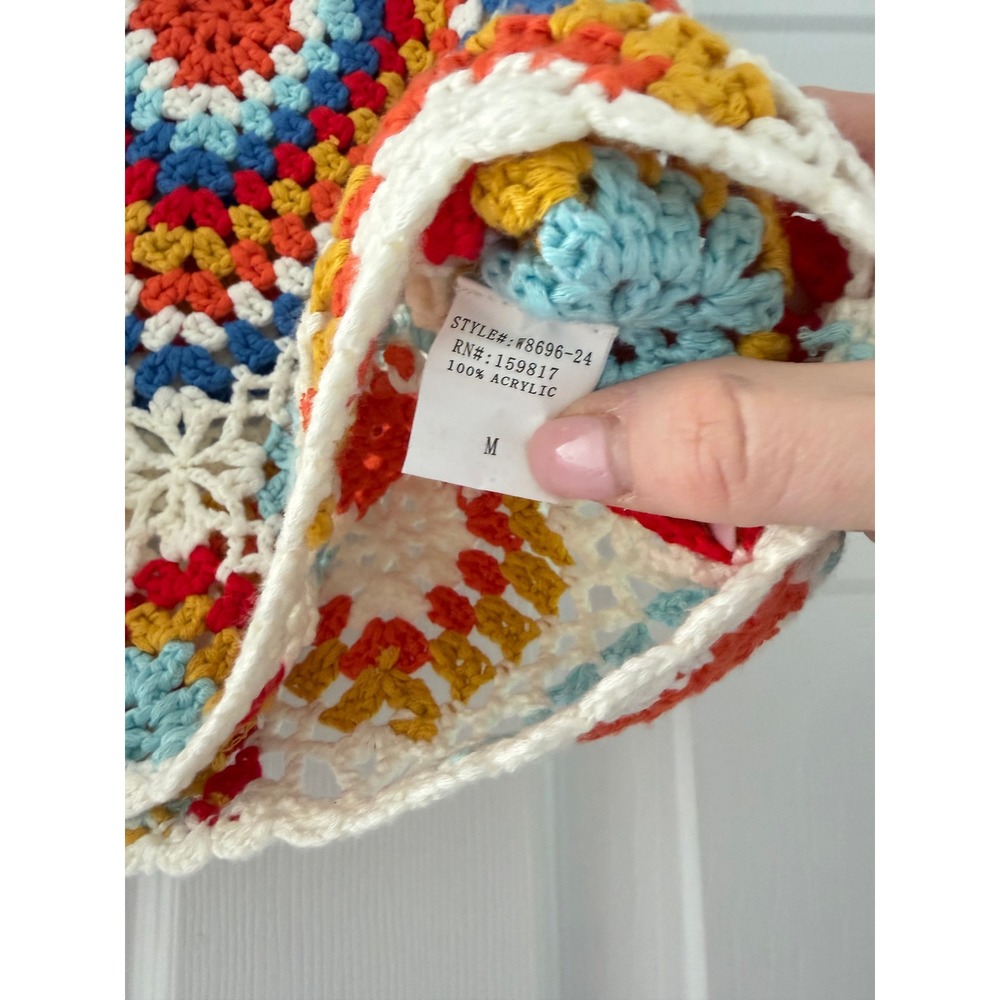 Crochet Knit Colorful Sleeveless Crop Top Womens Boho - Picture 2 of 2
